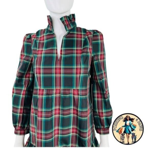 Tuckernuck NEW Palmerston Tartan Plaid Drop Waist Long Sleeve Mini Dress Size S - Picture 9 of 16